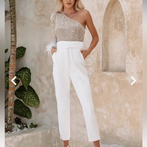 Lavish Alice white/nude sequin and feathered jump suit. Size 12